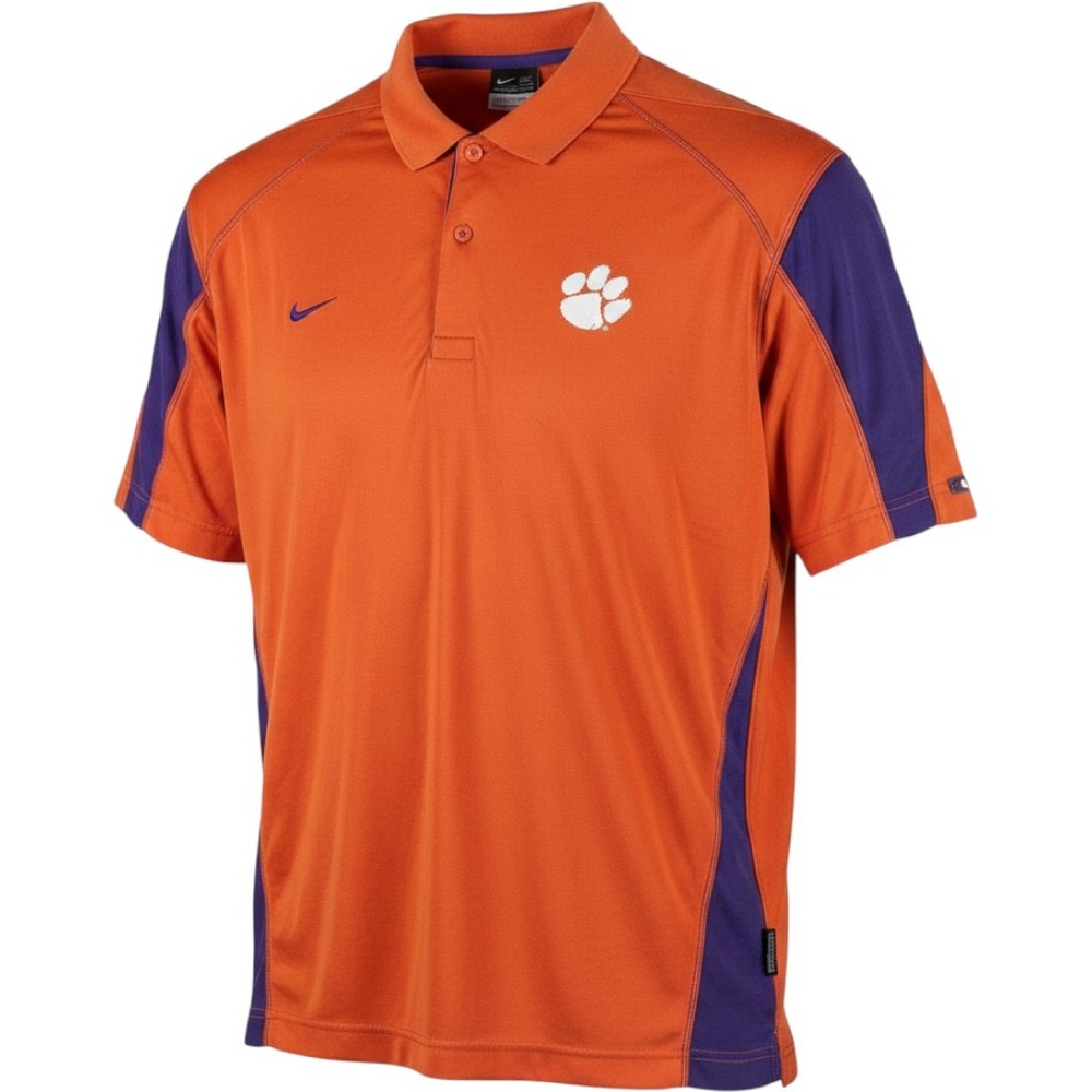 Nike Clemson Tigers‎ Mens XXL Polo Shirt Orange Purple Dri-FIT Athletic Golf Top